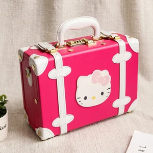Мультяшная детская багажная сумка, косметичка, мини ретро чемодан, женская маленькая коробка, винтажный милый чемодан, 13, 14, 15 дюймов, чемодан - Цвет: 14 Inches Hot Pink