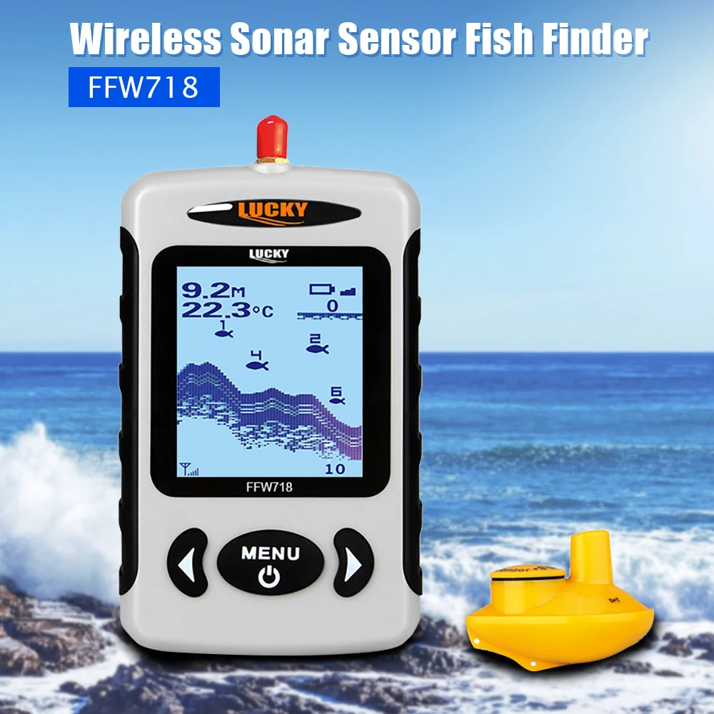 محظوظ ffw718 اللاسلكية المحمولة سونار السمك مكتشف السونار الاستشعار كاشف fishfinder إنذار محول ل صيد الأسماك 45 متر الرقمية