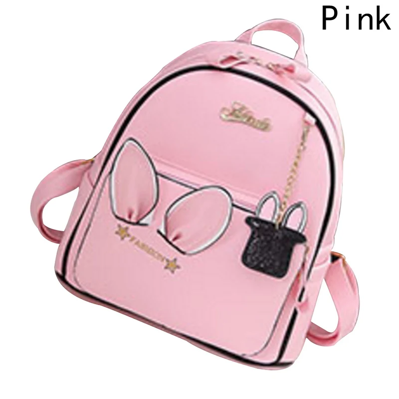 Cute Ears Backpack Women PU Leather Backpacks For Teenage Girls School Bags Female Solid Korean Travel Rabbit Bag Three Colors