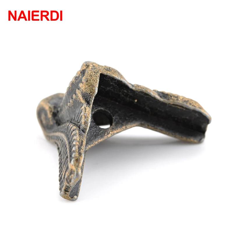 4PCS NAIERDI Antique Corner Protector Bronze Jewelry Chest Box Wooden Case Decorative Feet Leg Metal Corner Bracket Hardware