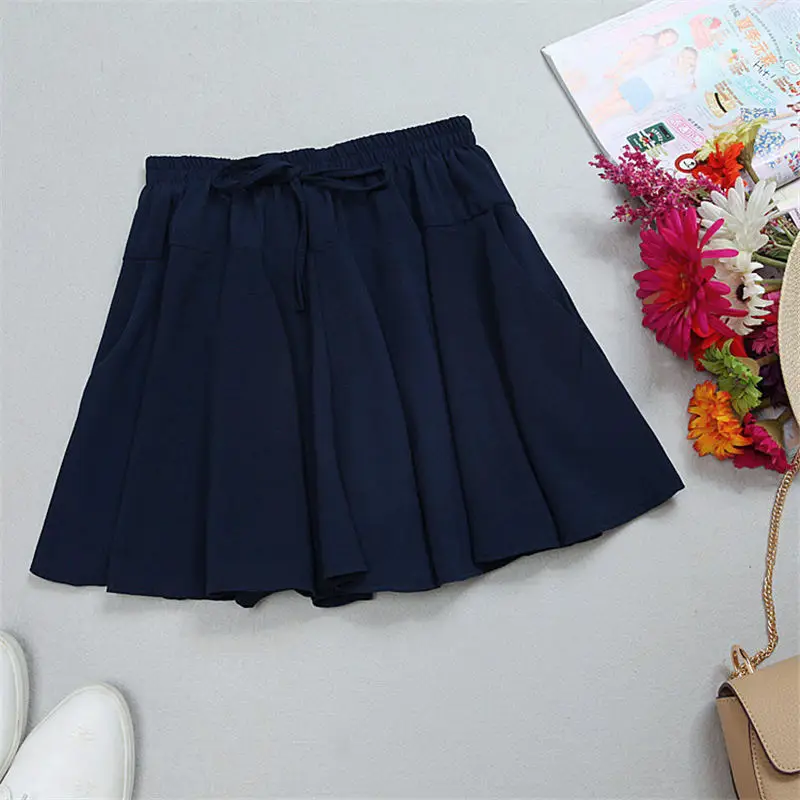 Летние шорты юбка женская летняя шифон, высокая талия плиссированная юбка шорты Femme Уличная Повседневная Мини женские шорты юбки Q1483 - Цвет: Blue