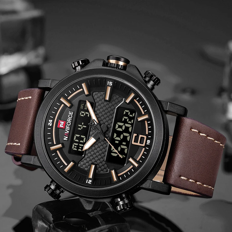 Relogio Masculino NAVIFORCE для мужчин спортивные роскошные модные часы бренд Кварцевые Цифровой Кожа водостойкий Военная Униформа наручные часы