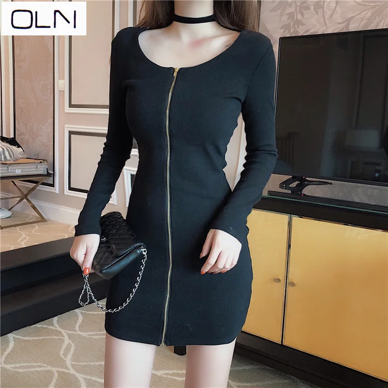 

Vestidos Korean OLN Dress Summer Hong Kong style waist tight new bag hip dress
