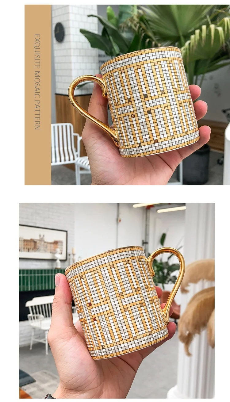 Роскошный благородный дизайн мозаичные кофейные кружки скандинавские Ins горячее золото живопись керамические чашки воды 350 мл