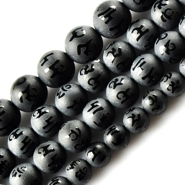 8 16mm Round Matte Frost Garved Mantra Tibetan Black Agates Beads For Jewelry Making Beads