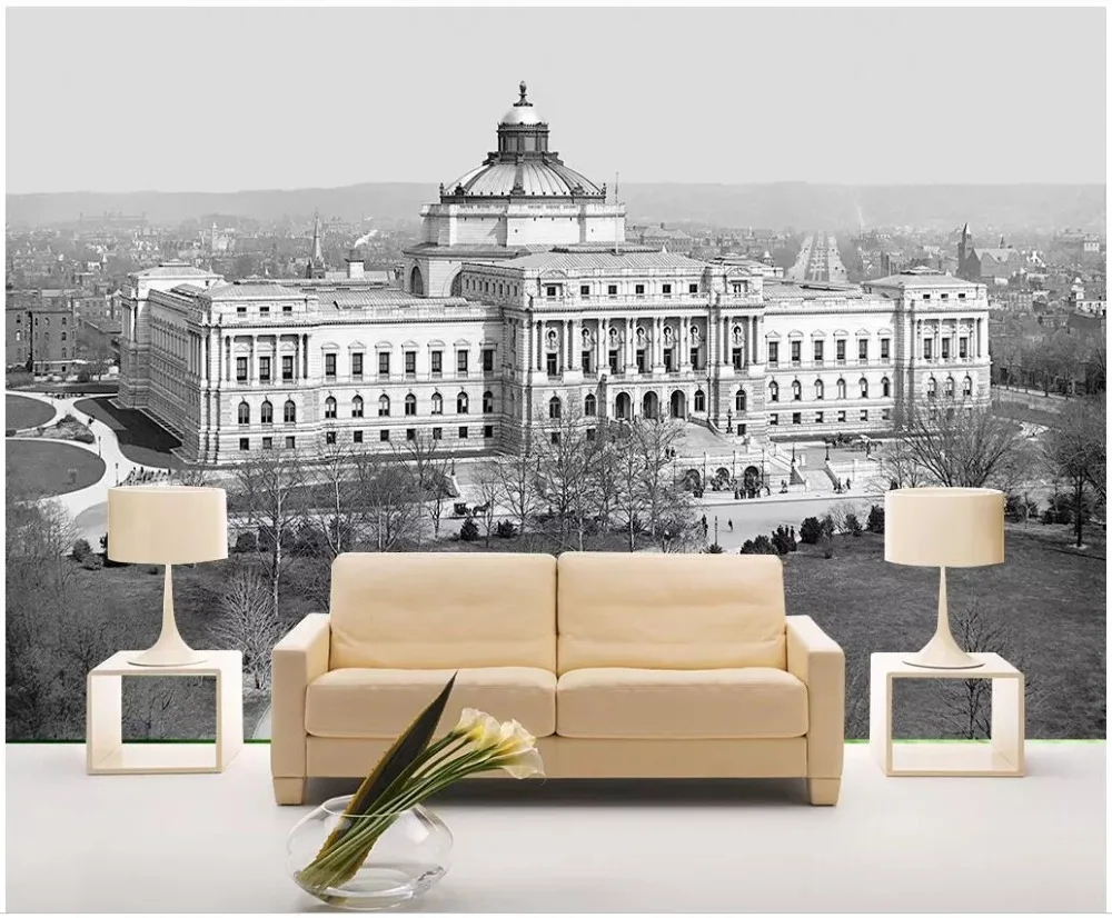 

Custom photo 3d wallpaper Black and white palace building landscape room home decor 3d wall murals wallpaper for walls 3 d