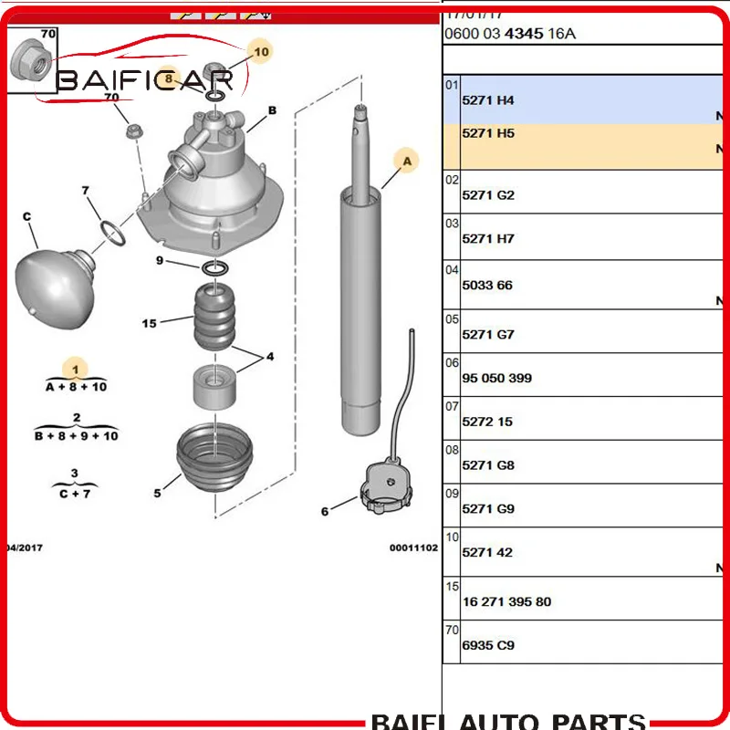 Бренд Baificar, подлинный гидравлический амортизатор давления, передний амортизатор 5271. H4 5271. H5 для Citroen C5 II Break