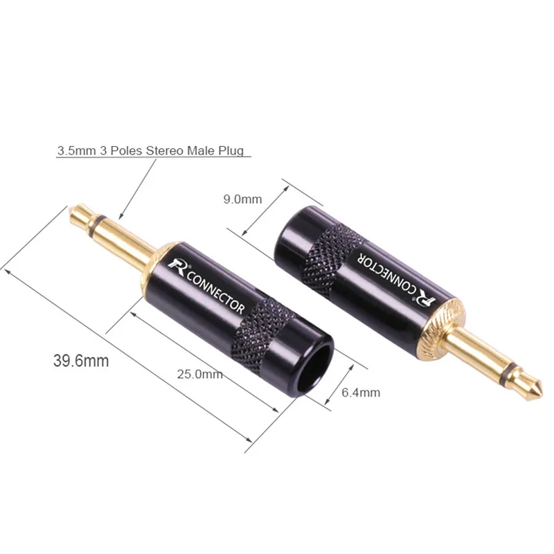 100pcs lot Mono 3 5mm Connector 2Pole 1 8 Inch Male Plug Gold Plated Audio Jack 3 5mm Wire Connector for 6MM Cable Headphone DIY