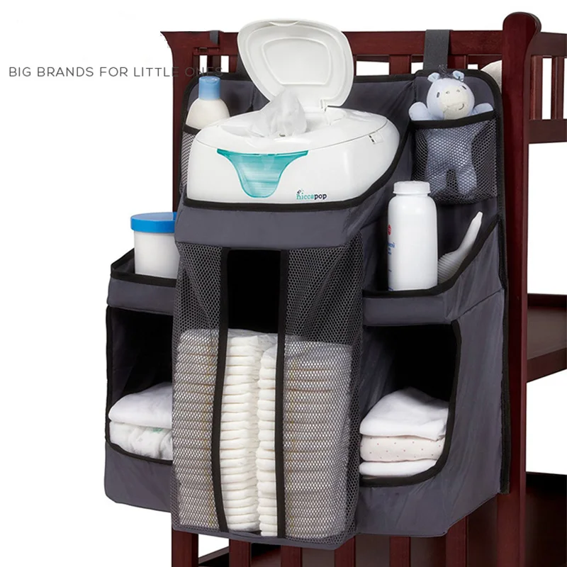 Детская кроватка бампер подвесная сумка для хранения Органайзер прикроватный кровать колыбель новорожденный детский подгузник с карманами сумка постельные принадлежности - Цвет: black