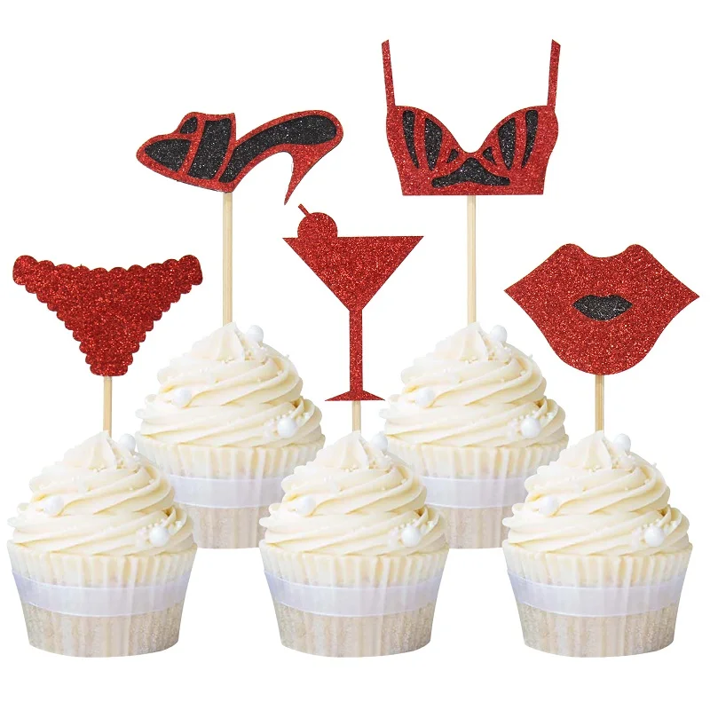 20 штук, трусы на высоком каблуке, кольцо, красная губа, кекс, блестящий кекс, выбор для девичника, свадебные украшения на день рождения