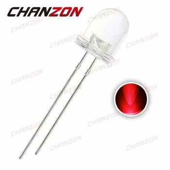 50pcs 8mm Red LED Transparent Round 20mA 2V 620-625nm Ultra Bright LED Light Emitting Diode Lamp Water Clear Diode Through Hole
