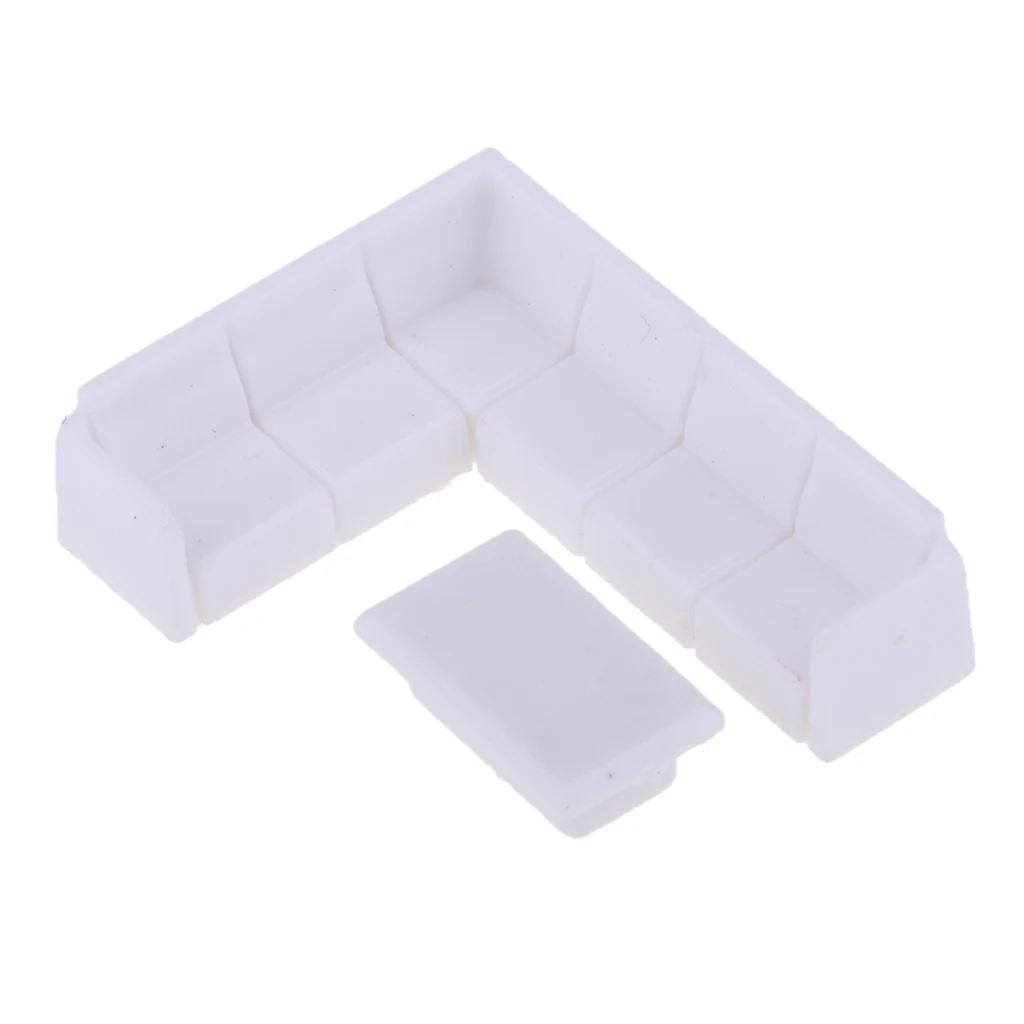  Dollhouse Miniature Furniture Plastic White Tea Table Sofa Set DIY Living Room Decor 1/75