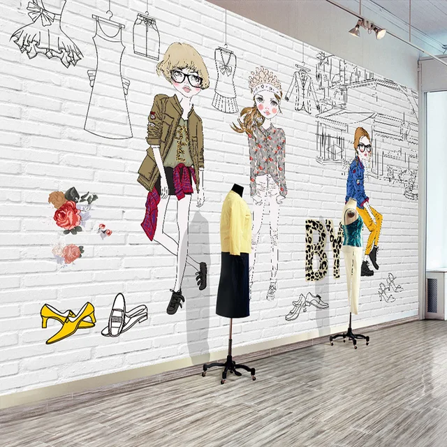 custom photo wallpaper hand painted cartoon clothing shop poster