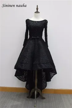 

Black Lace Prom Dresses Party Homecoming Dress For Girls Long Sleeves Hi-Lo A Line Formal Plus Size Vestidos De Festa Longo 60