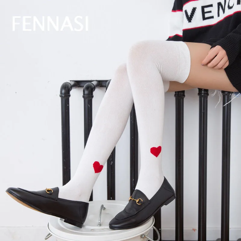 

FENNASI Over Knee Hight Women's Stockings Harajuku Cute Funny Fashion Cotton Stockings Kawaii Cartoon Love Print Stockings