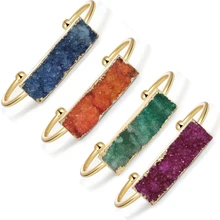 2019 Fashion Natural Stone Druzy Cuff Bangle Bracelets for Women Gold Alloy Open Bangles & Bracelets Female Stone Jewelry Gifts 2019 Fashion Natural Stone Druzy Cuff Bangle Bracelets for Women Gold Alloy Open Bangles & Bracelets Female Stone Jewelry Gifts