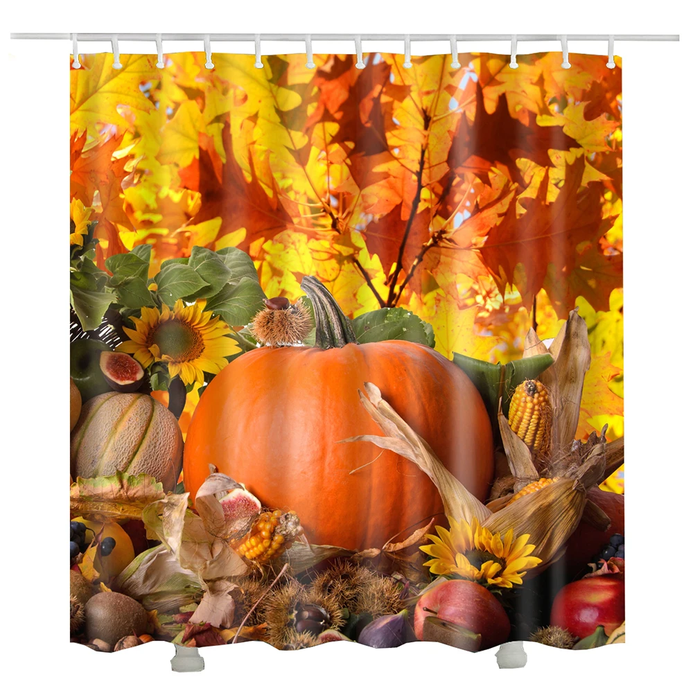 

Halloween pumpkin bathroom curtain waterproof 2017 new arrival festival fall sunflower Harvest shower curtain