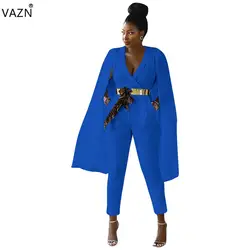 VAZN 2018 Последняя Мода 3 цвета одноцветное комбинезоны женщин v-образным вырезом mangas де Капа рукавами комбинезоны дамы выдалбливают