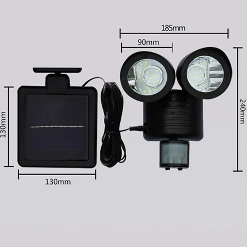 2019 New 22 LED Solar Light Body Sensor Outdoor Wall Lamp Double-headed Spotlights Highlight for Garden Yard (1)