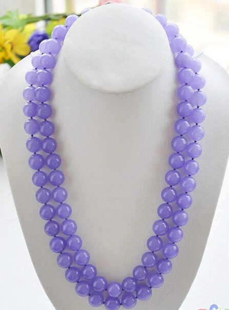 

Hot sell Noble- FREE SHIPPING>>>@@ Hot sale S>>>>>2row 23" 14MM round lavender jade bead necklace