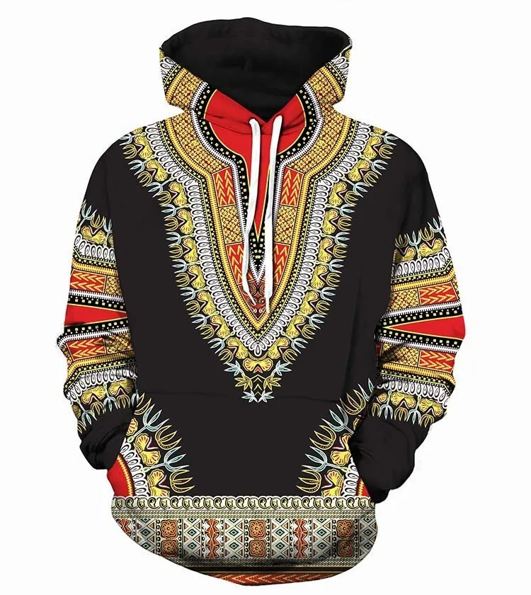 Базен Riche африканская рабашка-Дашики с капюшоном традиционный 3D шаблон печати пуловер хип-хоп африканская одежда Женская этническая Толстовка A61201