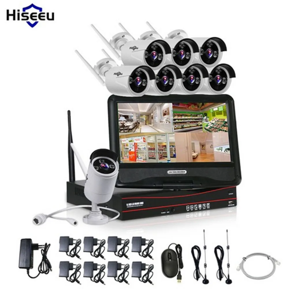 

hiseeu 10 Inch Displayer 8CH 960P Wireless CCTV System Wireless NVR IP Camera IR-CUT Bullet CCTV Home Security System CCTV Kits