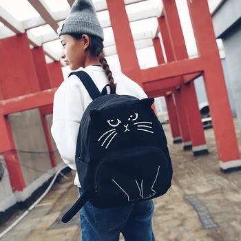 

TFTP-Lovely Cat Backpack Casual Canvas Backpacks School Bag Women Cute Rucksack Bookbags