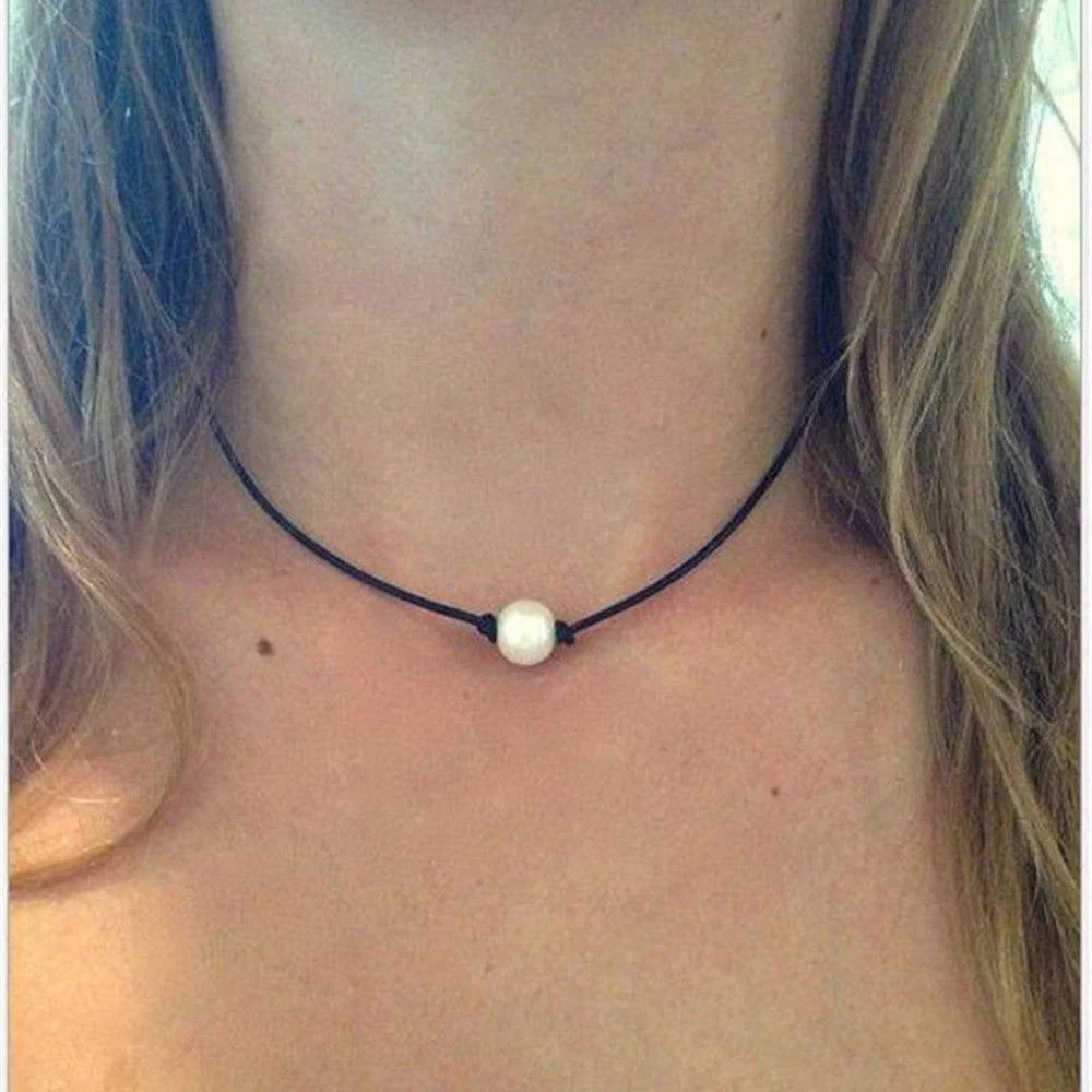 Fashion Women Pearl Necklace Pu leather Pendant Cord Choker Jewelry | Украшения и аксессуары