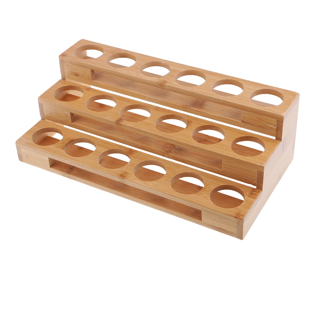 3 Tiers Natural Wood Rectangle Essential Oil Bottles Storage Display Rack