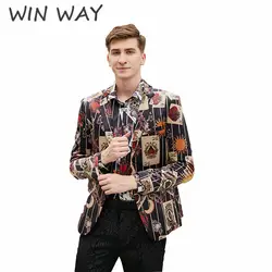 Win Way 2018 хит продаж модный мужской блейзер Masculino с двумя пуговицами, хлопковая Повседневная куртка с роскошным принтом, приталенная верхняя