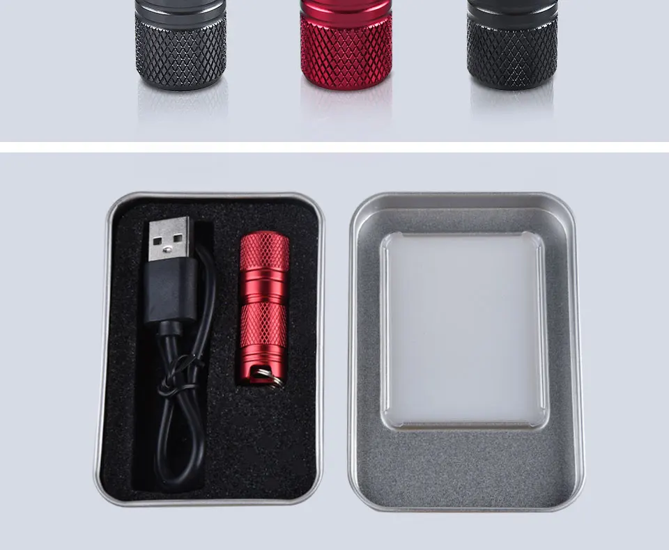 New Pocket Mini LED Flashlight USB Rechargeable Portable Waterproof White Light Keychain Torch Super Small Lanterna with Battery (14)