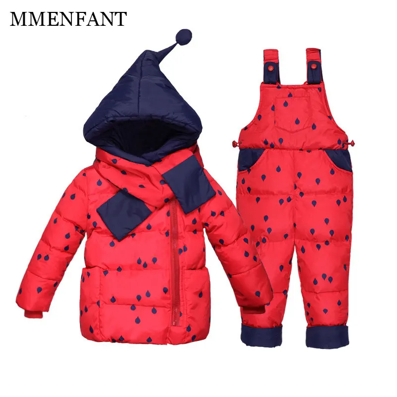 

2018 Baby Boy Girl Clothing Set Winter Warm down hooded jackets Newborn coats+bib Pants 2pc Suit Infant Baby Clothes Set 1-2-3T