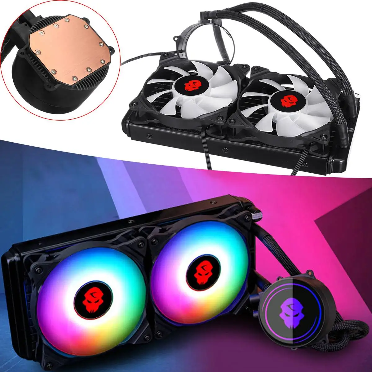 

RGB Fan Water Cooler 12v Fan Double Row CPU Cooler Radiator 4pin PWM Fan Support Intel 2011 1151 1366 AMD AM3 AM4 Water Cooling