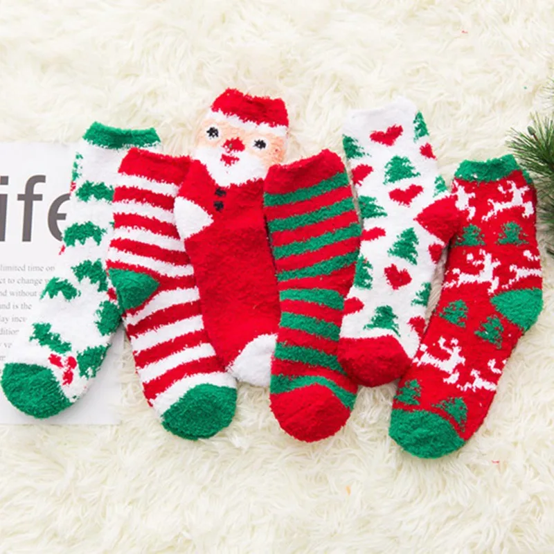 

1Pair Winter Socks Adults Kids Santa Elk Deer Coral Tree Warm Coral Fleece Warm Fluffy Socks Christmas Gift
