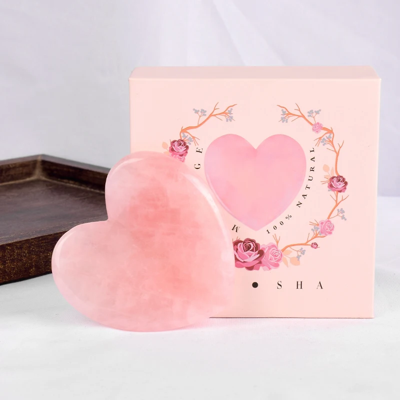 Нефрит Gua Sha с подарочной коробкой натуральный розовый кварц сердце скребок иглоукалывание камень тело лицо назад массажер для ног инструмент для ухода за здоровьем 1 шт