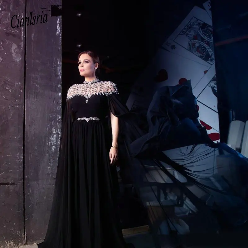 yousef-aljasmi-black-chiffon-long-arabic-evening-dress-with-cape-sleeves-crystal-rhinestones-high-neck-dubai-prom-formal-dresses (3)