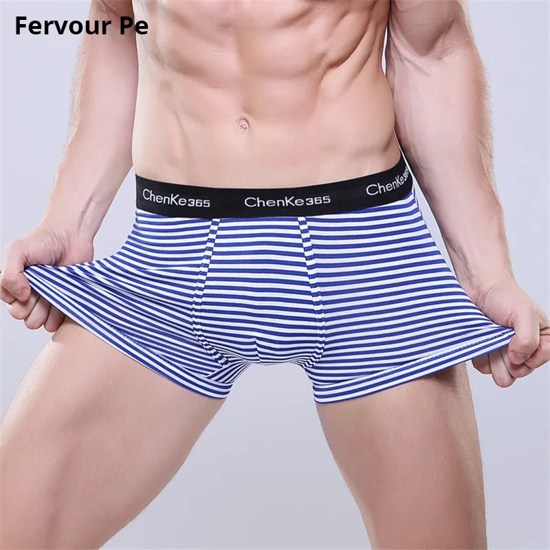 

Fervour pe Men's Boxer Pure cotton men panties Shorts Plus Size navy stripe Mens Underwear B19029