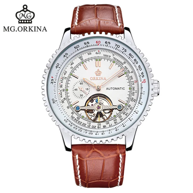 2016 Sale Hardlex Stainless Steel Round New Orkina Brand Watches Men s Watch Mechanical Genuine Leather
