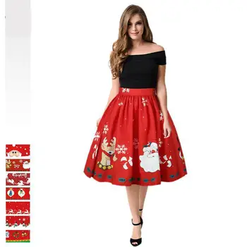 

Merry Christmas Red Skirts For Women 3D Print Santa Claus Snowman Elk High Waist Women Clothing Party Festival Tutu Skirt Saia