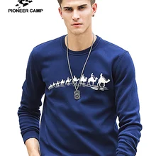 Pioneer Camp Autumn Winter Fleece Printed winter T shirt men brand clothing Fashion Male thick T shirt quality Tshirt 305114