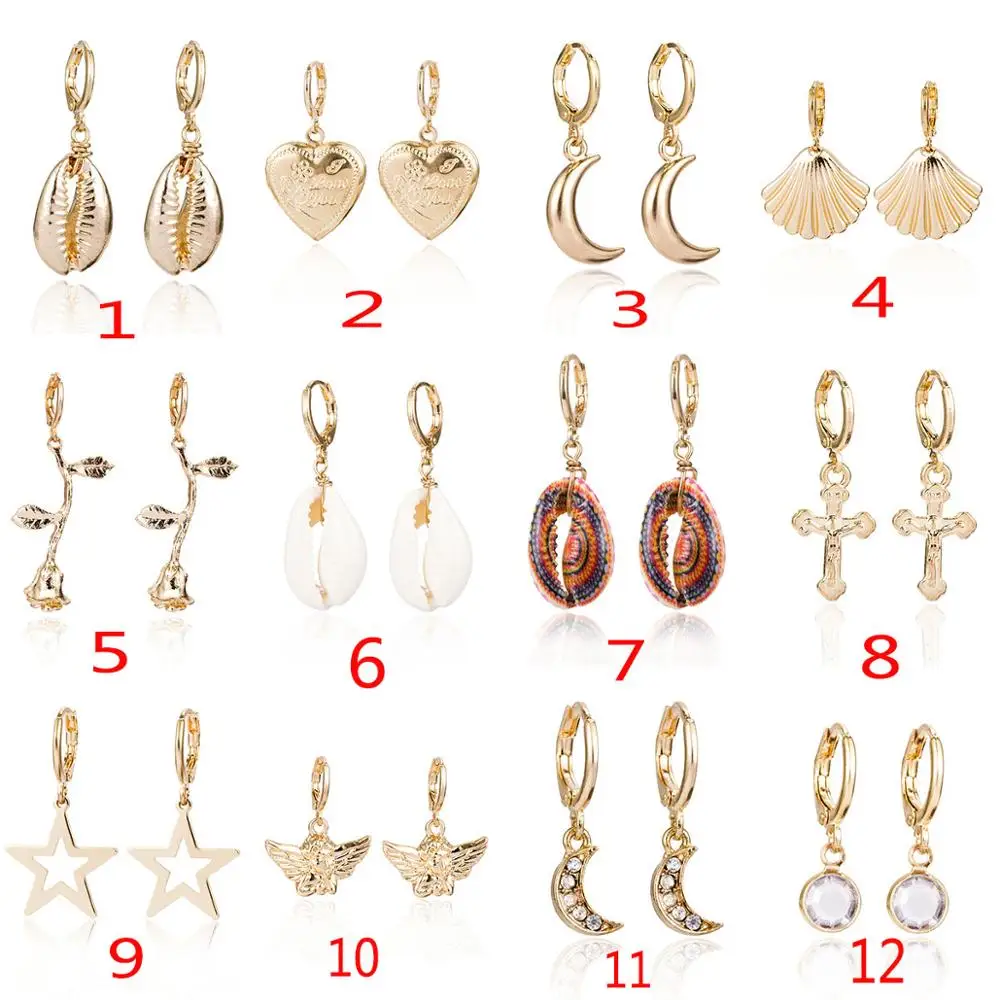 

Gold Silver Korean Earrings European American mujer wedding accessories rose shell cross Star love ear clip earrings jewelry