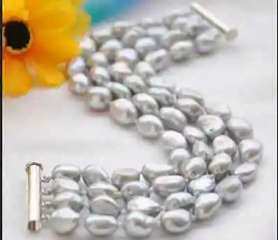 

Shipping >>> 4 row 7.5" 8-9mm gray baroque freshwater cultured pearl bracelet