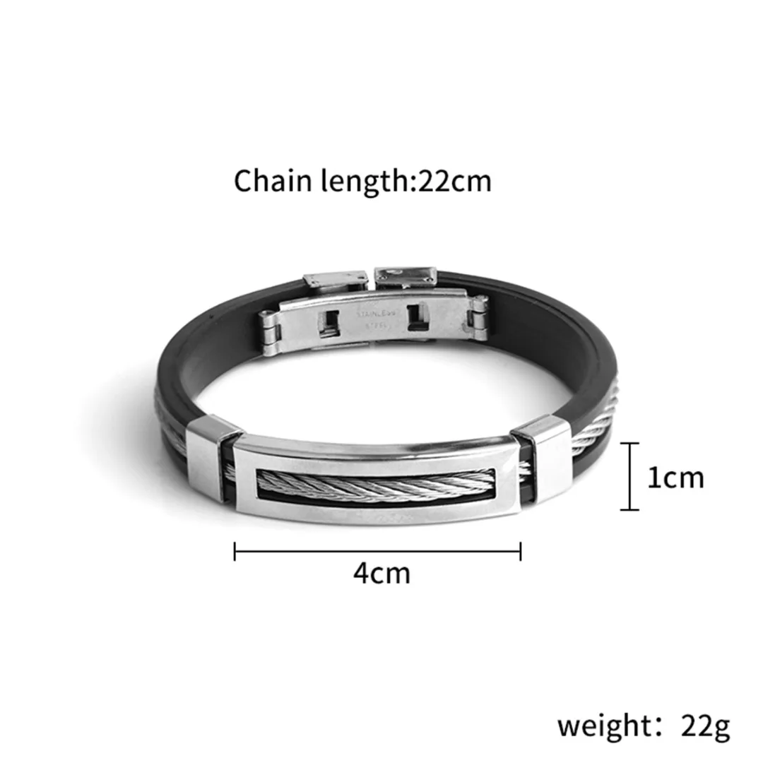 Silicone Stainless Steel Wire Mens Bracelet Simple Fashion Black Charm Bracelet Bangle Sport Wristband Male Jewelry Gift