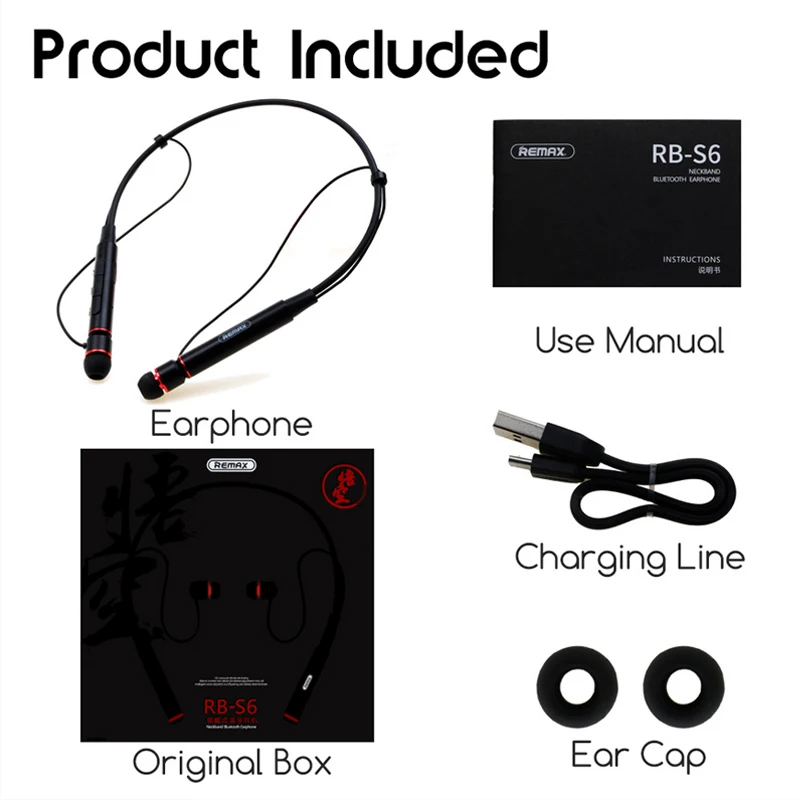 Remax RB-S6 Bluetooth Headset Sport Wireless Earphone For Huawei mate 20 p20 p30 pro p smart Honor 9 Lite Neckband Headphone