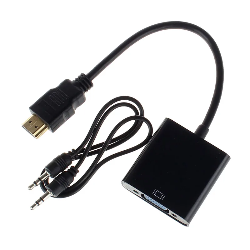 HDMI в VGA конвертер адаптер с аудио usb-кабель 1080 P для ПК конвертер аудио мужчин и женщин HD 720 1080 P Кабельные комплекты QIY20 DT - Цвет: Черный