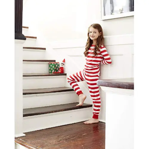 Семейные одинаковые рождественские пижамы; комплекты пижам; Рождественская полосатая одежда для сна; Ночная одежда; UK