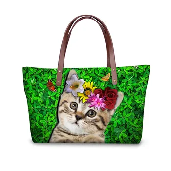 

Noisydesigns Women Handbag Girls Shopping Tote Waterproof flower cats funny Shoulder Bag bolsa feminina neoprene sac de plage