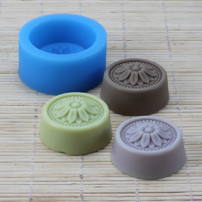 Handmade Soap Silicone Mold Round Shape with Flower Patterns Chocolate