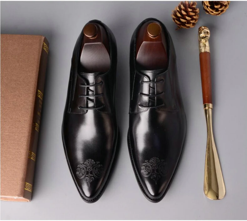 Mens Leather Casual Shoes Wedding Dress Shoe Genuine Leather Shoes Men Big Size Lace-up Oxford Shoes For Men Casual Plus Size 46 (10)