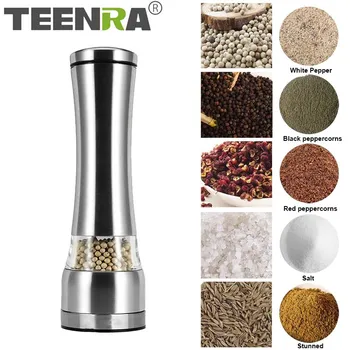 

TEENRA Manual Salt And Pepper Shakers Pepper Grinder Stainless Steel Herb Mill Grinder Portable Kitchen Mill Tools